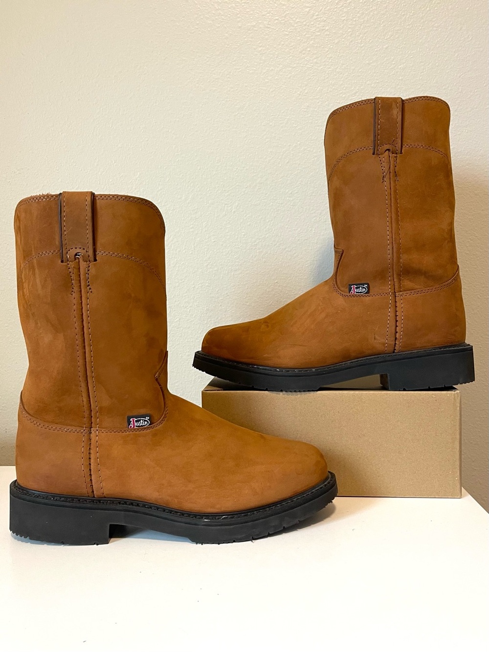 NWT Justin Original Work Boots - Wellington Aged Bark Pull On USA Made - Size 9D
